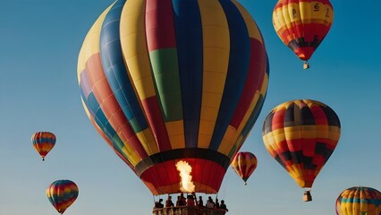 Fototapeta premium A lively image of a colorful hot air balloon festival against a clear blue sky