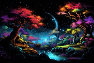 Fototapeta premium Enchanted Forest Night: A Dreamlike Landscape