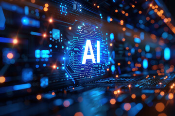 White AI Letters with Neural Network Icons