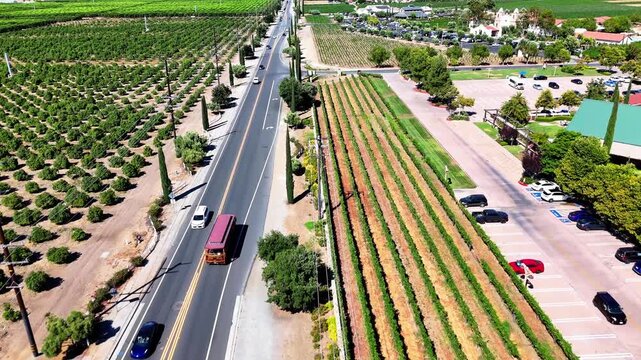 California, Wineries, Solar, Landscape, Scenic, Drone, Trolly, Wine Country, Vineyards, Road, Traffic