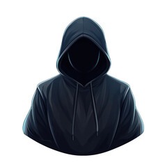 Mysterious figure in a dark hoodie, symbolizing secrecy and anonymity. Ideal for themes of intrigue and cybersecurity. transparent background