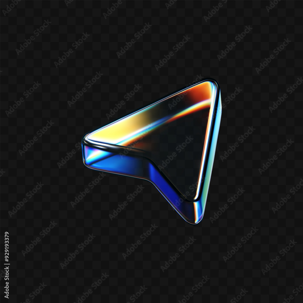 Canvas Prints 3d glass arrow icon with refraction and holographic effect isolated on dark background. render trans