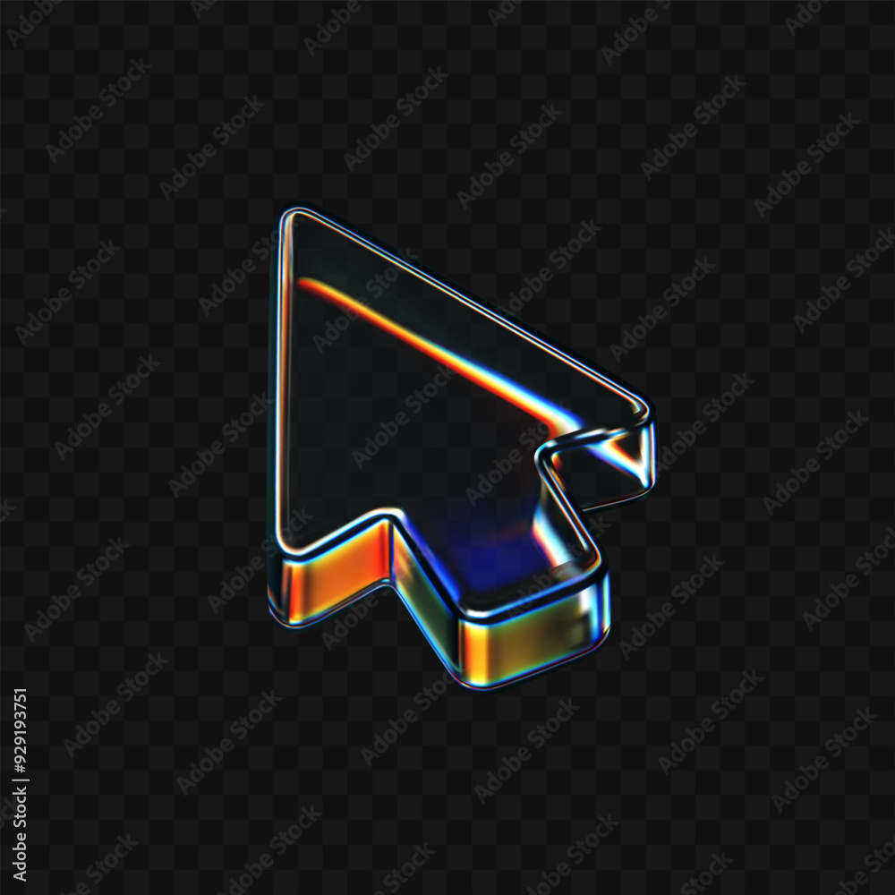 Canvas Prints 3d glass arrow icon with refraction and holographic effect isolated on dark background. render trans