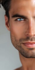 Obraz premium A man with a beard and blue eyes. The man has a smile on his face. The image is of a close up of the man's face