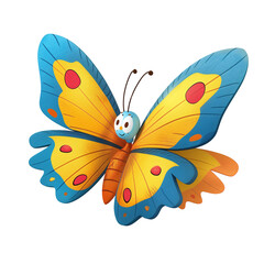 Playful Cartoon Butterfly with Oversized Yellow and Blue Wings, Bold Outlines and Textured Details, HD Quality PNG File, Inspired by Animated Movie Aesthetics