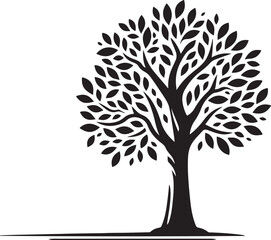Fototapeta premium Tree with roots silhouette. Black and white tree silhouette for corporate or personal use. Simple tree vector. Nature with roots vector. Tree with leaves silhouette