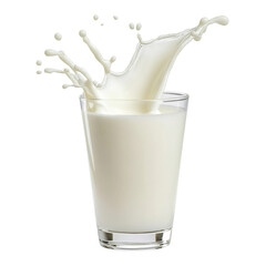 Glass of milk with splash isolated on white or transparent background, png clipart, design element. Easy to place on any other background.