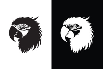 A parrot head silhouette white and black background.