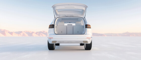 A white car with its trunk open