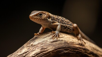 Obraz premium Lizard perched on weathered branch.