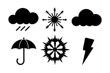 weather icons set on white background silhouette vector illustration
