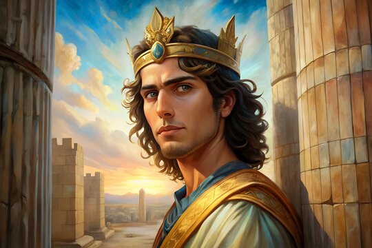 The wise king Solomon near the wall of the Jerusalem temple