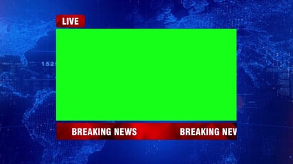 Green screen breaking news template with text animation, live and blue background. Modern news live streaming TV broadcast backdrop. Looping 4K video