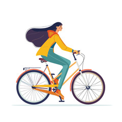 Obraz premium Woman riding a bicycle, minimalist flat design. 