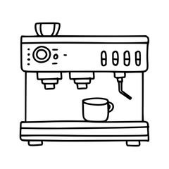 coffee machine with cup hand drawing cartoon vector illustration graphic design in black and white