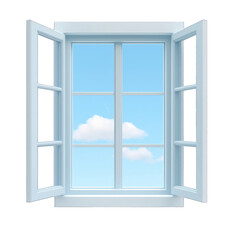 A bright and airy window with a beautiful blue sky and fluffy clouds inviting the outside world into your space. transparent background
