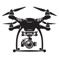 Drone silhouette vector illustration, Drone vector art silhouette logo icon