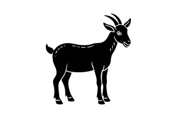  Goat linocut Silhouette, coloring page style, vector illustration