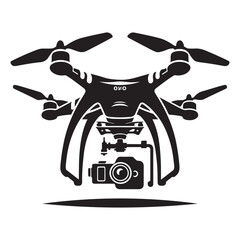 Drone silhouette vector illustration, Drone vector art silhouette logo icon