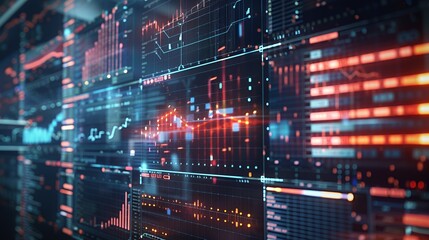 A digital interface displaying data analytics and financial charts.