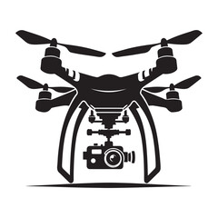 Drone silhouette vector illustration, Drone vector art silhouette logo icon