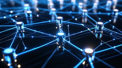 Obraz premium A digital network visualization with glowing nodes and connections.