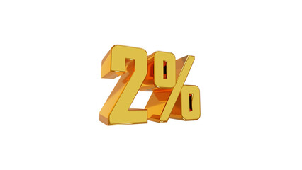 golden number 2% percent png isolate in transparent