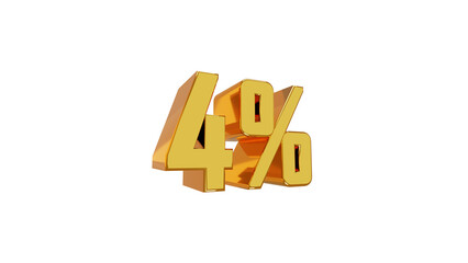 golden number 4% percent png isolate in transparent