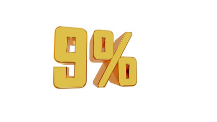 golden number 9% percent png isolate in transparent