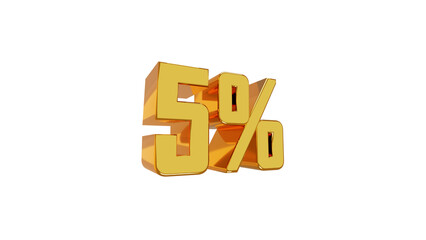 golden number 5% percent png isolate in transparent