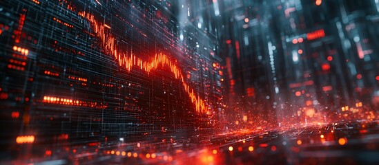 Obraz premium A digital representation of a declining graph with vibrant red and blue elements.