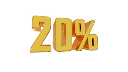 golden number 20% percent png isolate in transparent