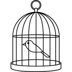 Bird in a cage with line art vector