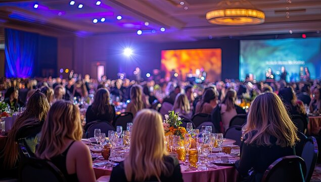 Guests seated at a formal dinner event.
