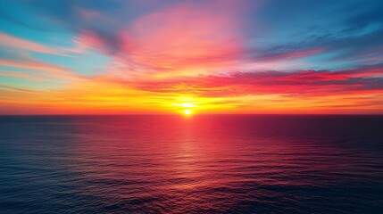 Obraz premium A breathtaking sunset scene with a vibrant glowing sky painting the tranquil ocean waters in a mesmerizing display of color and light The serene