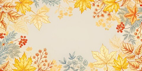 beautiful autumn background, leaves, berries and flowers.