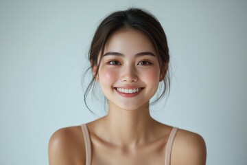 Beautiful young Asian woman smiling and happy created with Generative AI