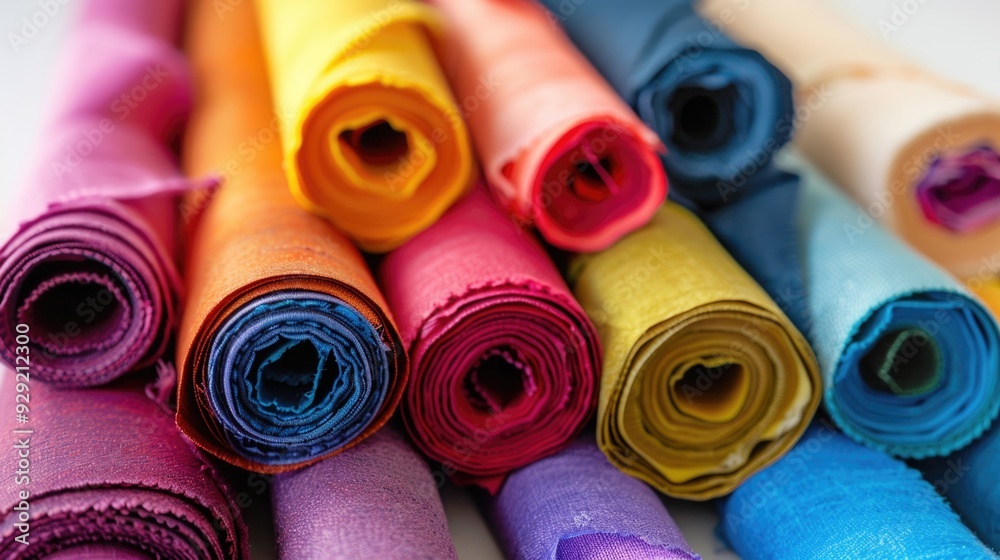 Poster a close-up shot of rolled up fabric, perfect for usage in textile or fashion related contexts