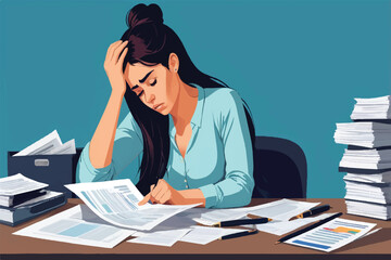 Serious businesswoman concentrating on his paper work at the table at office.