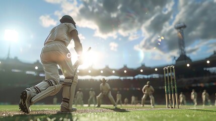 Cricket players playing, capturing the action of the sport