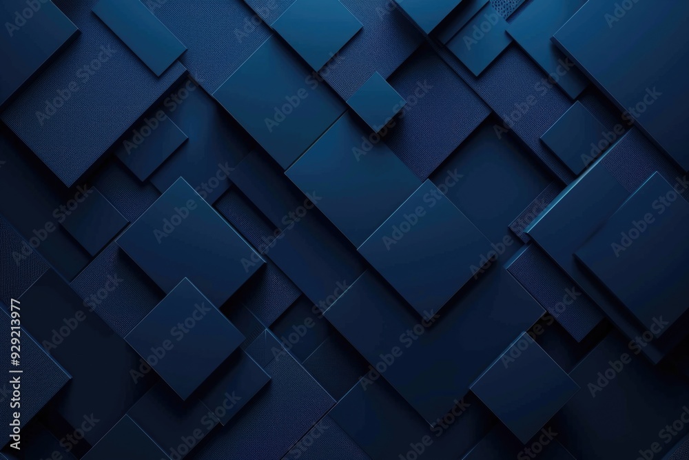 Poster a dark blue background featuring variously sized squares and rectangles