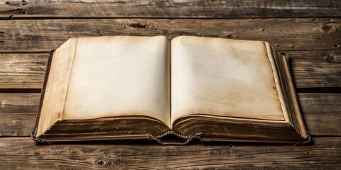 Obraz premium Open book with blank pages on wooden table