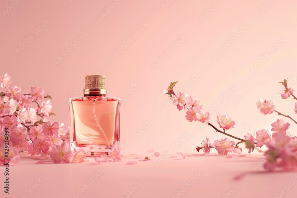 Poster a perfume bottle sits on a table, ready for use
