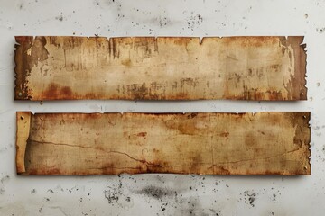 Two worn-out papers sit on a table, with creases and folds telling the story of their age