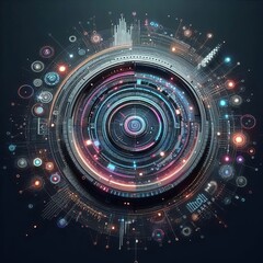 Obraz premium Creative digital tech circle on dark background. Big data and technology concept. 3D Rendering.