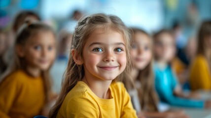 Obraz premium Group of happy children smiling in classroom