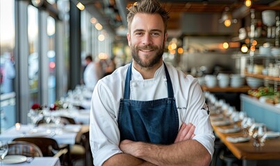 Obraz premium Handsome Chef in Full Body Shot, Styled Like a Restaurant CEO: Executive Culinary Professional