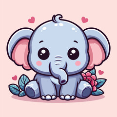Cute Elephant With love Sign Hand Cartoon Vector Icon Illustration. Animal Nature Icon Concept Isolated Premium Vector. Flat Cartoon Style