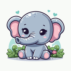 Cute Elephant With love Sign Hand Cartoon Vector Icon Illustration. Animal Nature Icon Concept Isolated Premium Vector. Flat Cartoon Style