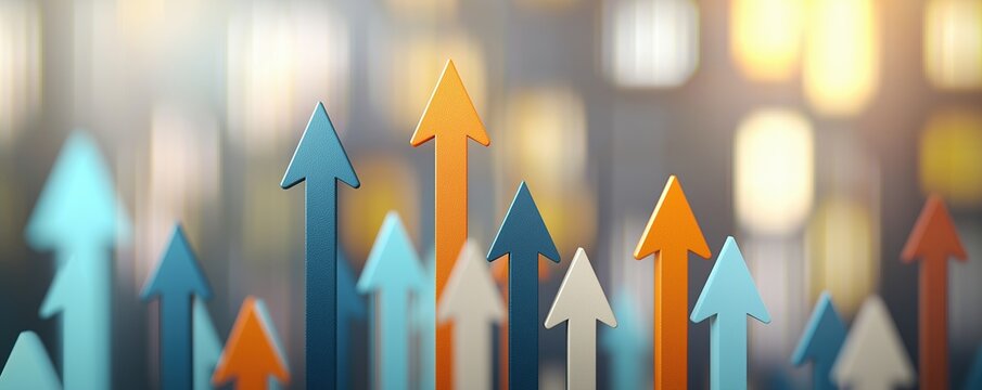 Emerging trends represented by arrows pointing upward, staying ahead of the curve, 3D illustration